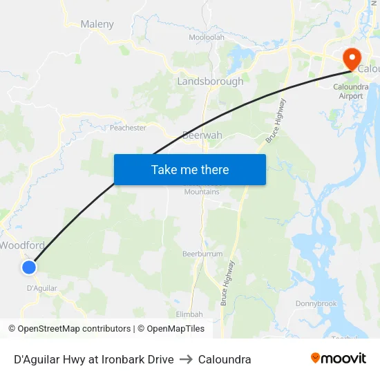 D'Aguilar Hwy at Ironbark Drive to Caloundra map