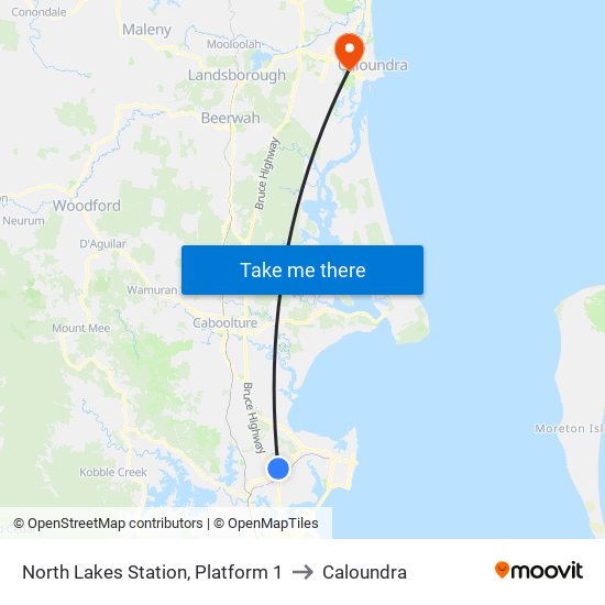 North Lakes Station, Platform 1 to Caloundra map