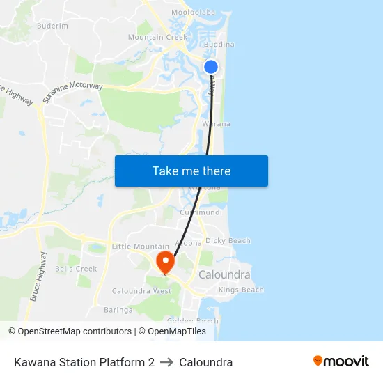 Kawana Station Platform 2 to Caloundra map
