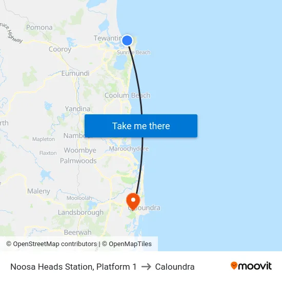 Noosa Heads Station, Platform 1 to Caloundra map