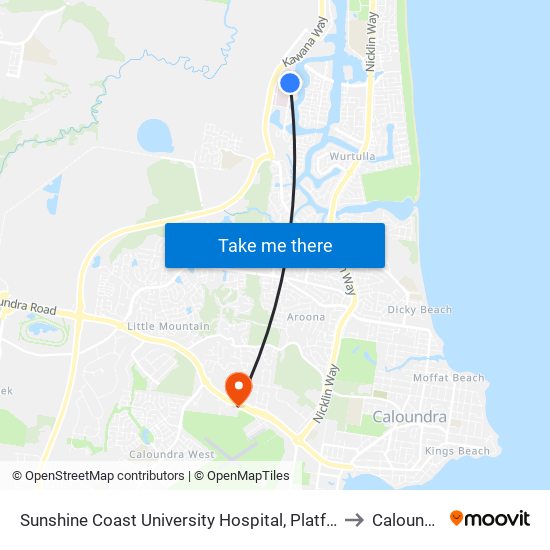 Sunshine Coast University Hospital, Platform 1 to Caloundra map