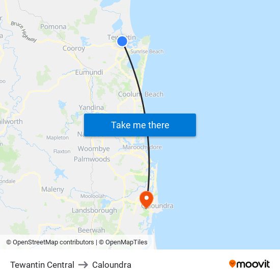 Tewantin Central to Caloundra map