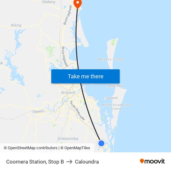 Coomera Station, Stop B to Caloundra map