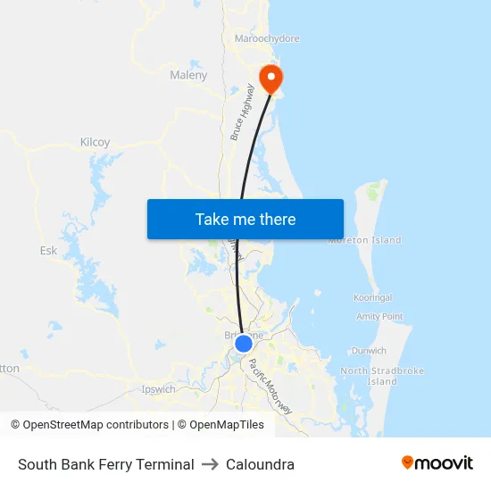 South Bank Ferry Terminal to Caloundra map