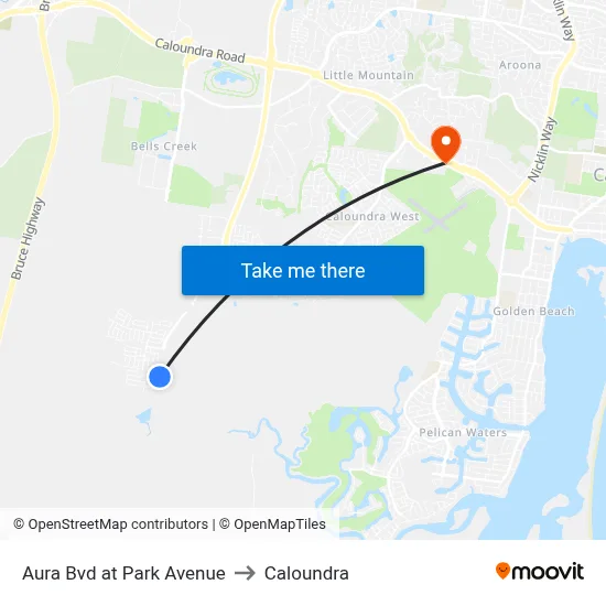 Aura Bvd at Park Avenue to Caloundra map