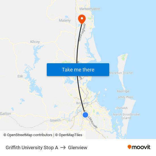 Griffith University Stop A to Glenview map