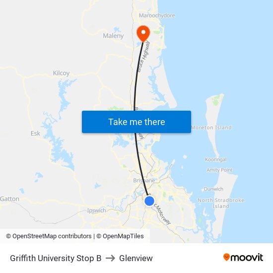 Griffith University Stop B to Glenview map