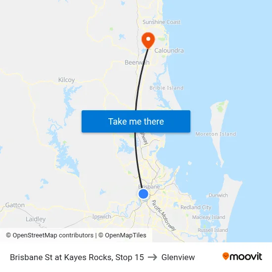 Brisbane St at Kayes Rocks, Stop 15 to Glenview map