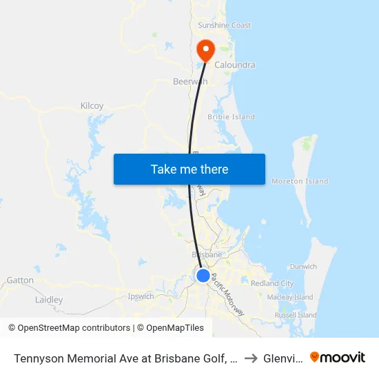 Tennyson Memorial Ave at Brisbane Golf, Stop 36 to Glenview map