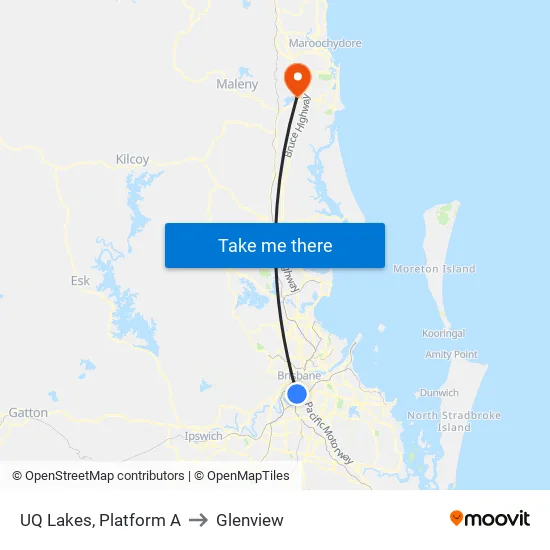 UQ Lakes, Platform A to Glenview map