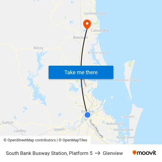 South Bank Busway Station, Platform 5 to Glenview map