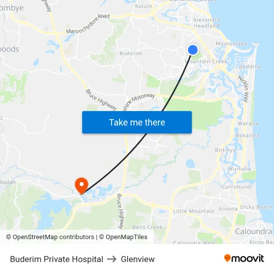 Buderim Private Hospital to Glenview map