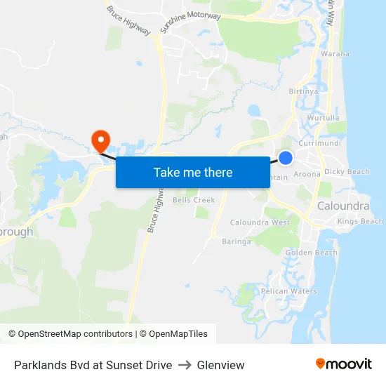 Parklands Bvd at Sunset Drive to Glenview map