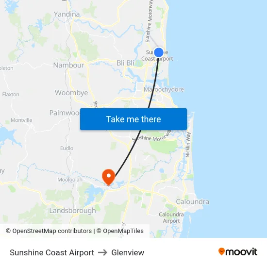 Sunshine Coast Airport to Glenview map