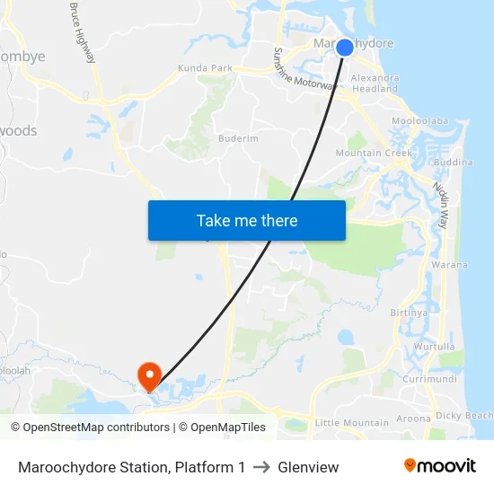 Maroochydore Station, Platform 1 to Glenview map