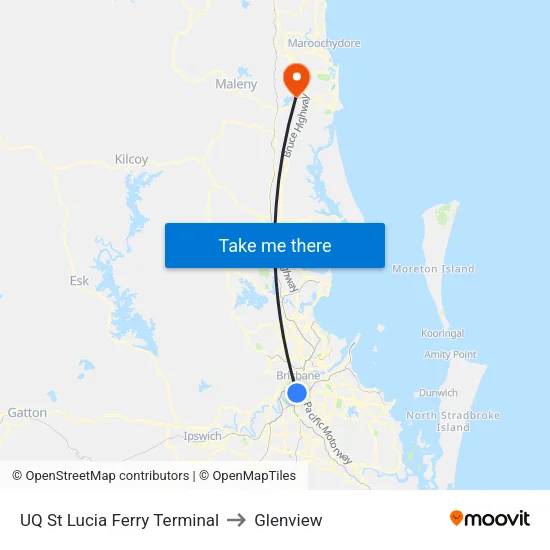 UQ St Lucia Ferry Terminal to Glenview map