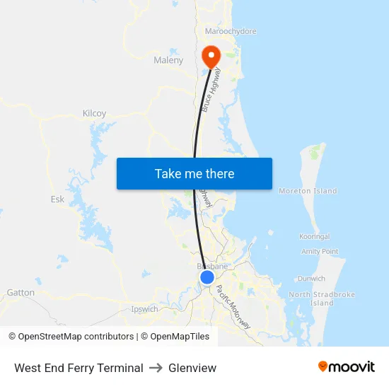 West End Ferry Terminal to Glenview map