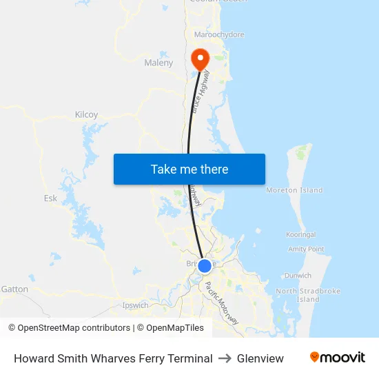 Howard Smith Wharves Ferry Terminal to Glenview map