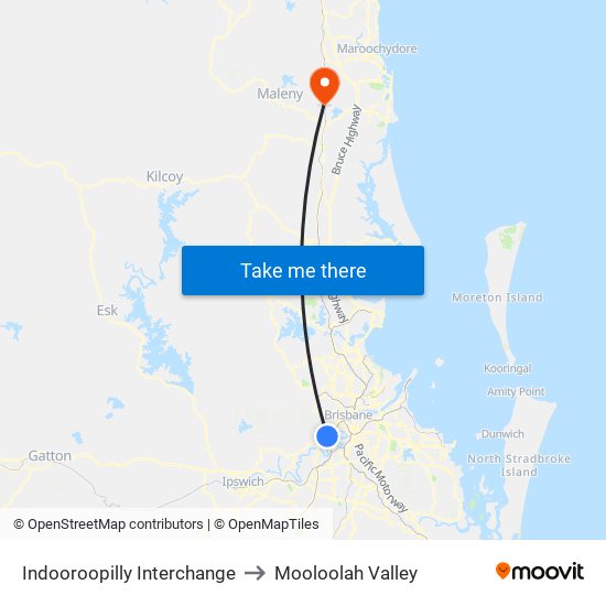 Indooroopilly Interchange to Mooloolah Valley map