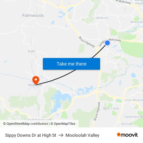 Sippy Downs Dr at High St to Mooloolah Valley map
