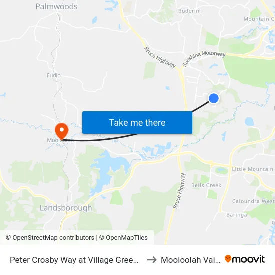 Peter Crosby Way at Village Green Bvd to Mooloolah Valley map
