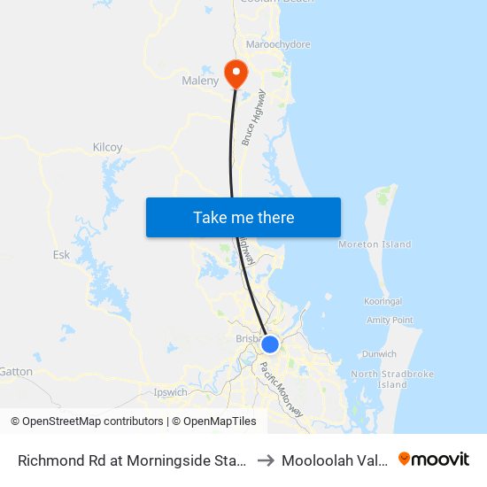 Richmond Rd at Morningside Station to Mooloolah Valley map