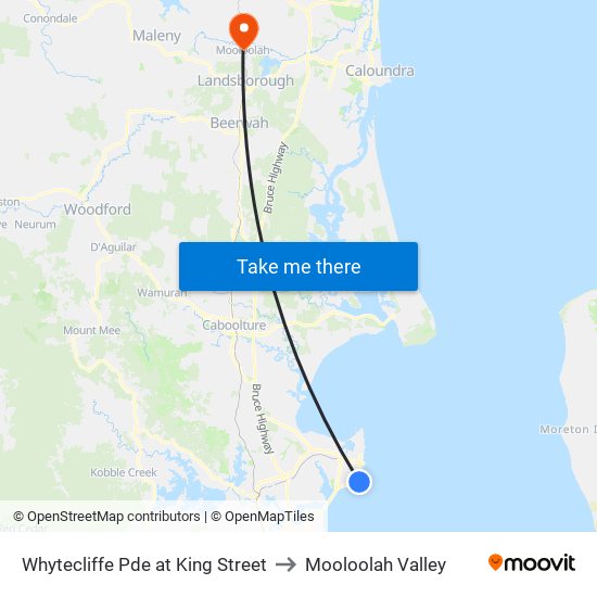 Whytecliffe Pde at King Street to Mooloolah Valley map