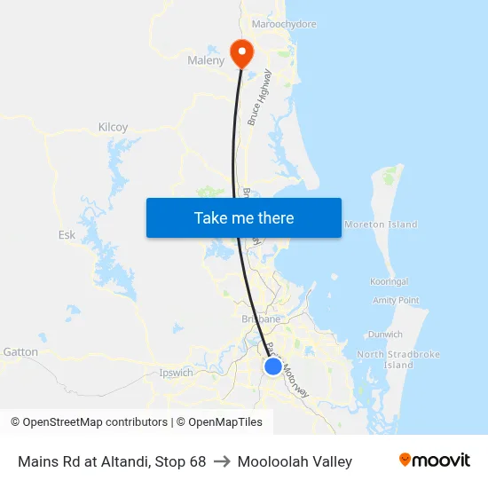 Mains Rd at Altandi, Stop 68 to Mooloolah Valley map