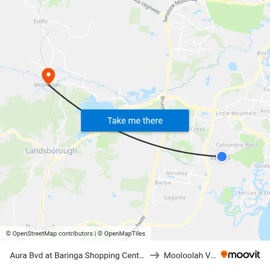 Aura Bvd at Baringa Shopping Centre Stop A to Mooloolah Valley map