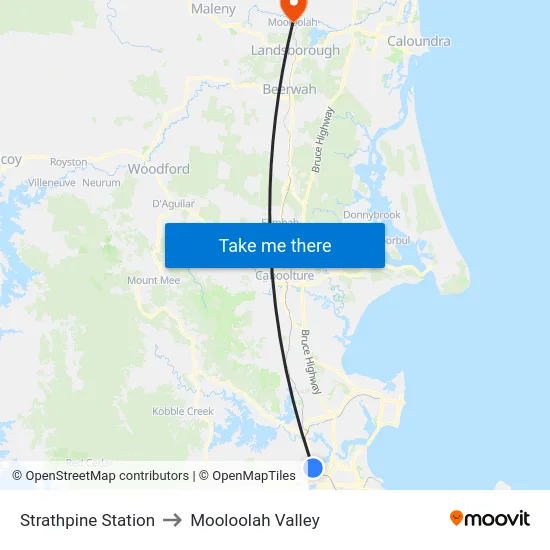 Strathpine Station to Mooloolah Valley map