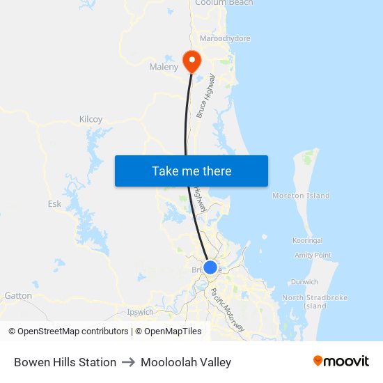 Bowen Hills Station to Mooloolah Valley map