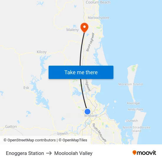 Enoggera Station to Mooloolah Valley map