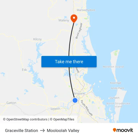Graceville Station to Mooloolah Valley map