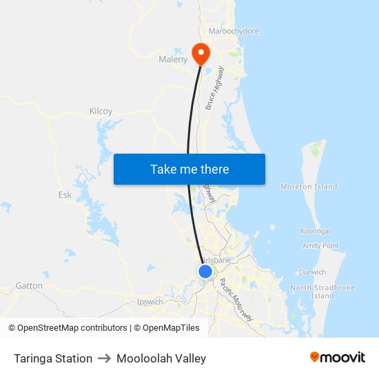 Taringa Station to Mooloolah Valley map