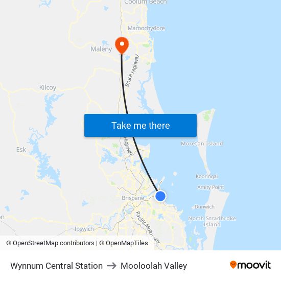 Wynnum Central Station to Mooloolah Valley map