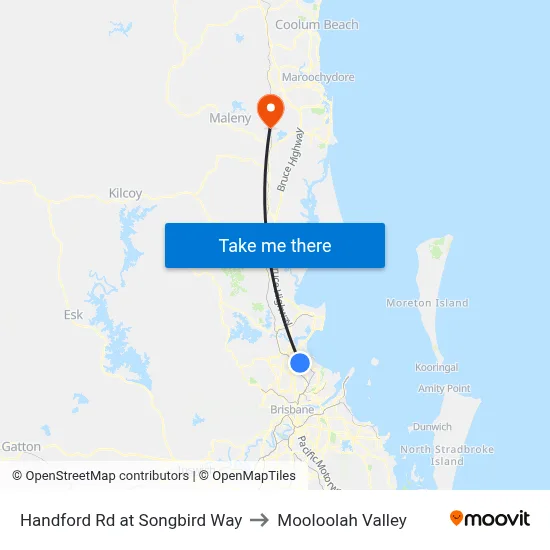Handford Rd at Songbird Way to Mooloolah Valley map