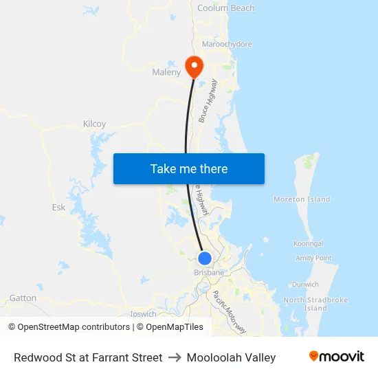 Redwood St at Farrant Street to Mooloolah Valley map