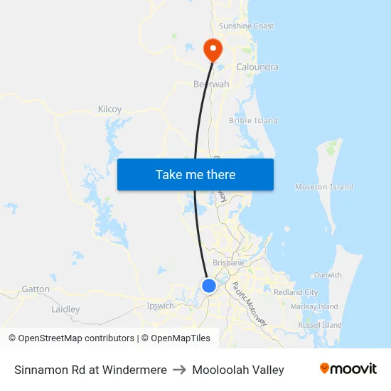 Sinnamon Rd at Windermere to Mooloolah Valley map
