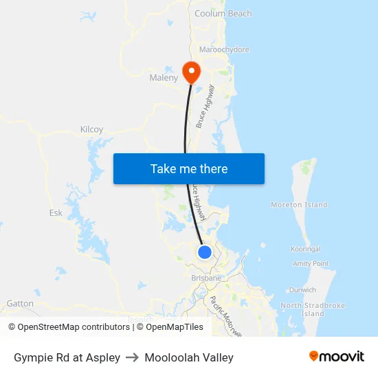 Gympie Rd at Aspley to Mooloolah Valley map