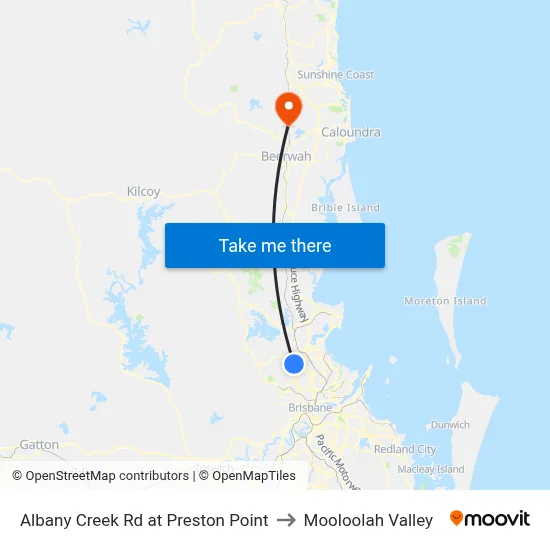 Albany Creek Rd at Preston Point to Mooloolah Valley map