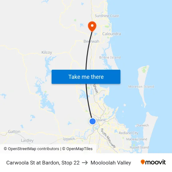 Carwoola St at Bardon, Stop 22 to Mooloolah Valley map