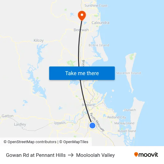 Gowan Rd at Pennant Hills to Mooloolah Valley map