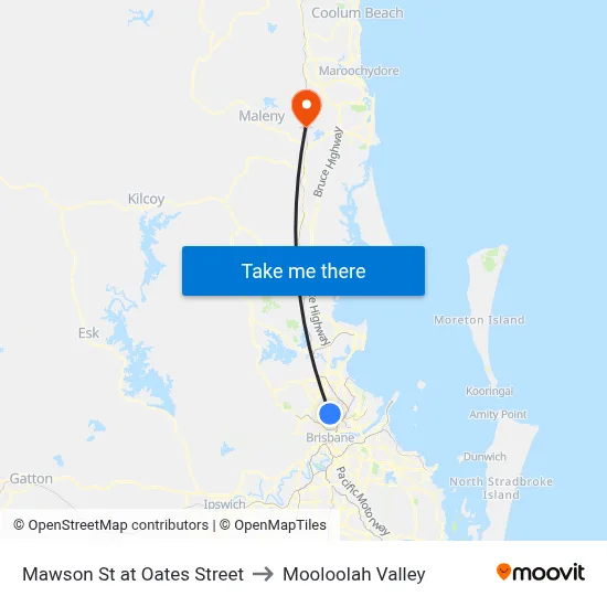 Mawson St at Oates Street to Mooloolah Valley map