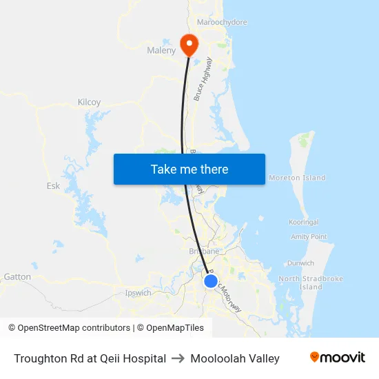 Troughton Rd at Qeii Hospital to Mooloolah Valley map