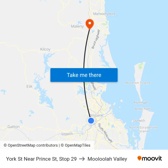 York St Near Prince St, Stop 29 to Mooloolah Valley map