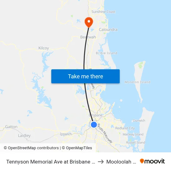 Tennyson Memorial Ave at Brisbane Golf, Stop 36 to Mooloolah Valley map