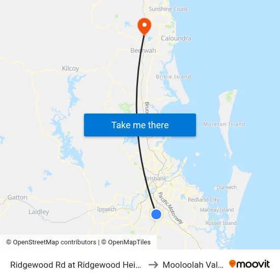 Ridgewood Rd at Ridgewood Heights to Mooloolah Valley map