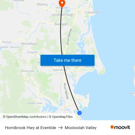 Hornibrook Hwy at Eventide to Mooloolah Valley map