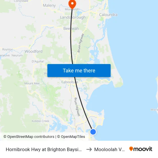 Hornibrook Hwy at Brighton Bayside Park to Mooloolah Valley map