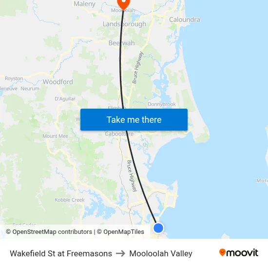Wakefield St at Freemasons to Mooloolah Valley map